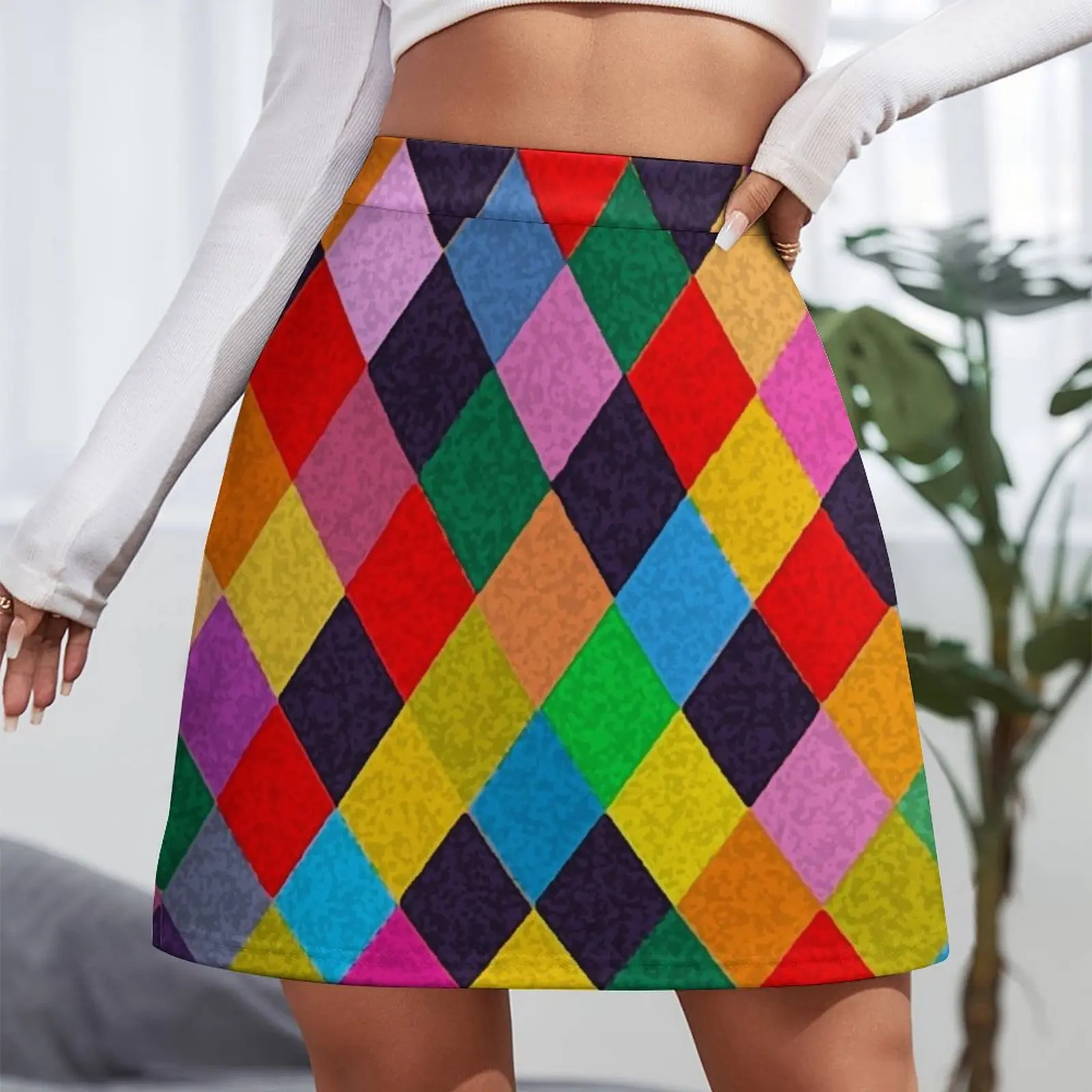 MARDI GRAS HARLEQUIN PATTERN Красочная мини-юбка с ромби Bulgan Lumini одежда платье