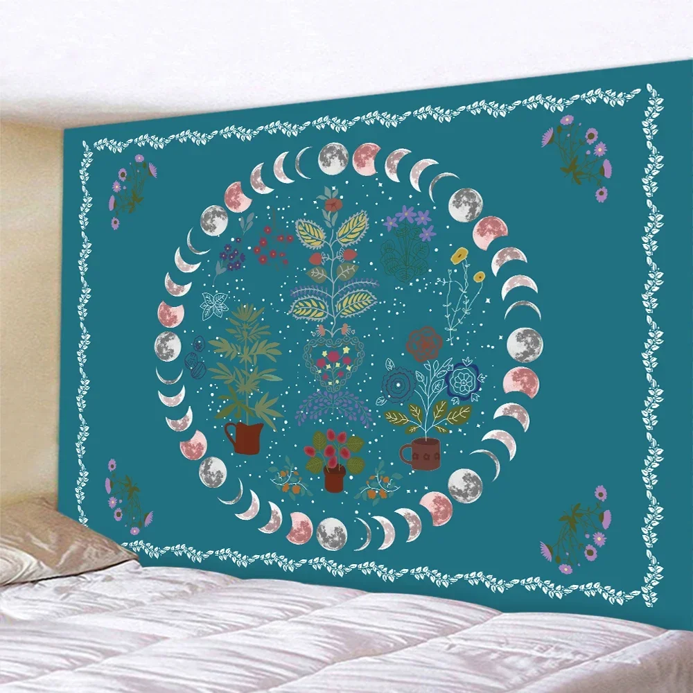 Декор для дома в виде Луны и растений гобелен стиле хиппи богемный декор