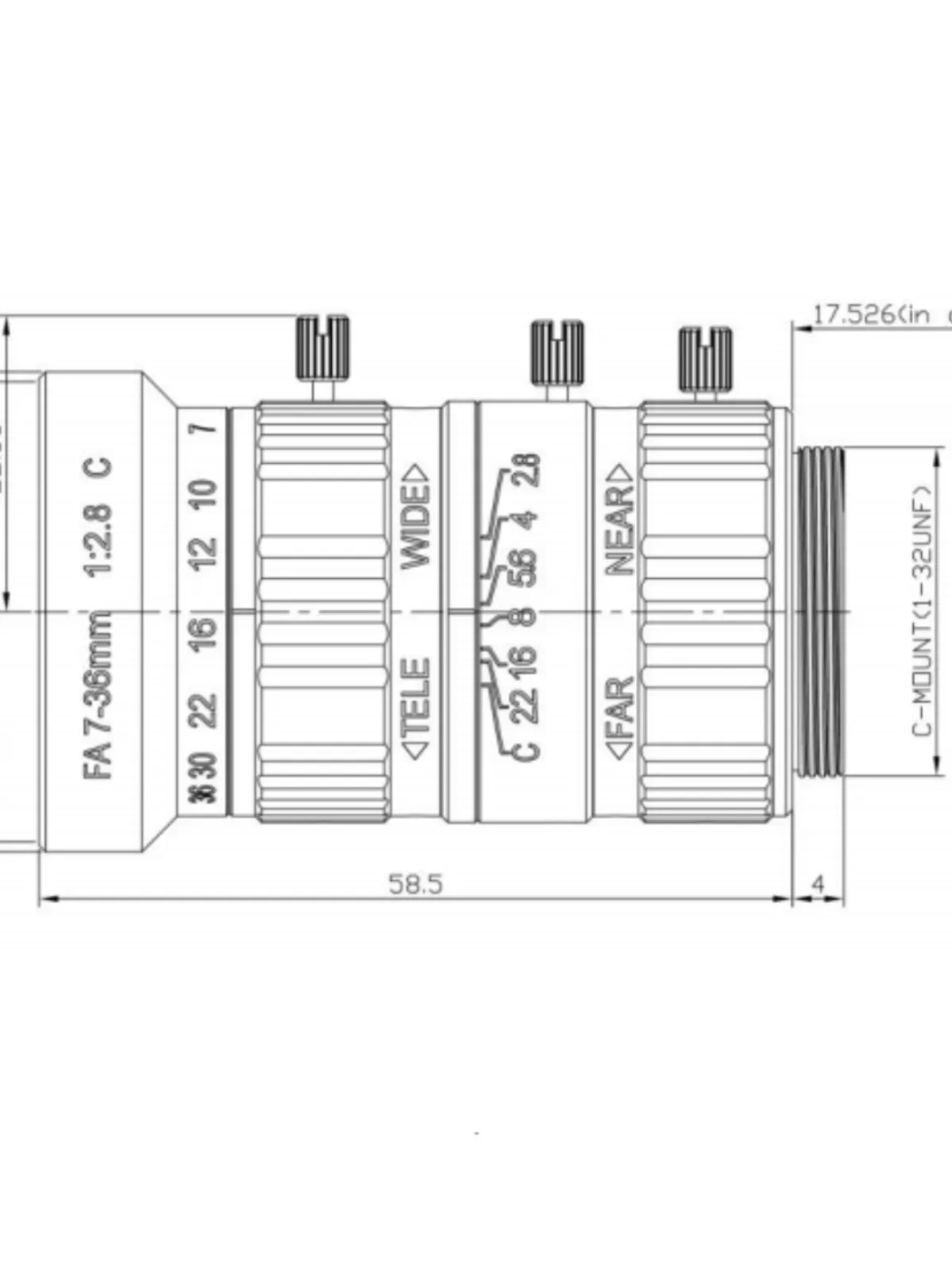 Зум-объектив промышленной камеры 7-36 мм 10-55 C-крепление низкое искажение зрение