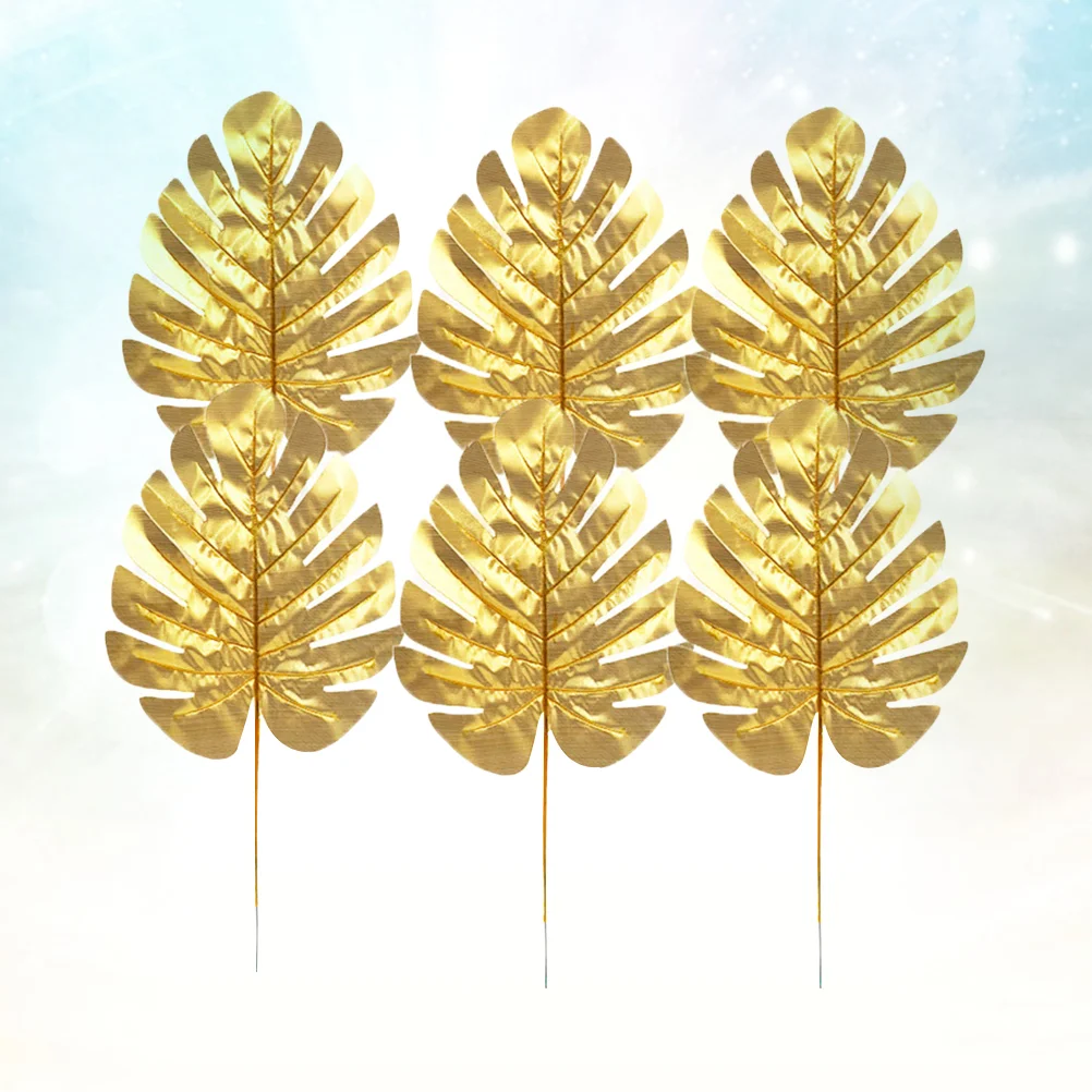 

12pcs Simulation Turtle Leaves Artificial Plants Fake Monstera Leaves with Rod Home Decoration Wall Hanging Supplies (Golden, S)