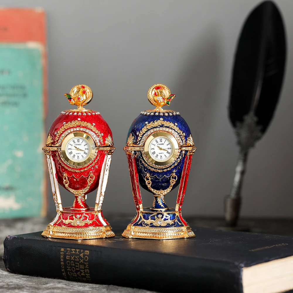 

QIFU New Arrive Russian Cockerel Egg With Watch For Desk Clock Home Decor