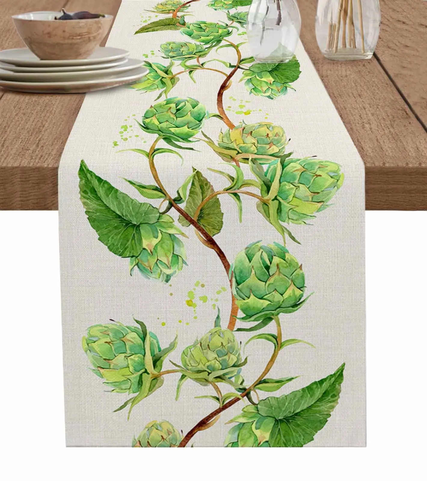 

Oktoberfest Hop Cones Table Runner Cotton Linen Wedding Decor Tablecloth Home Dinner Table Decor Table Runner