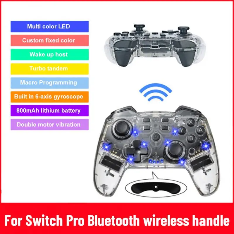 

Wireless Wireless Joystick Multi-color Breathing Light Gamepad Transparent Game Controller With Led Light Six Axis Gyroscope