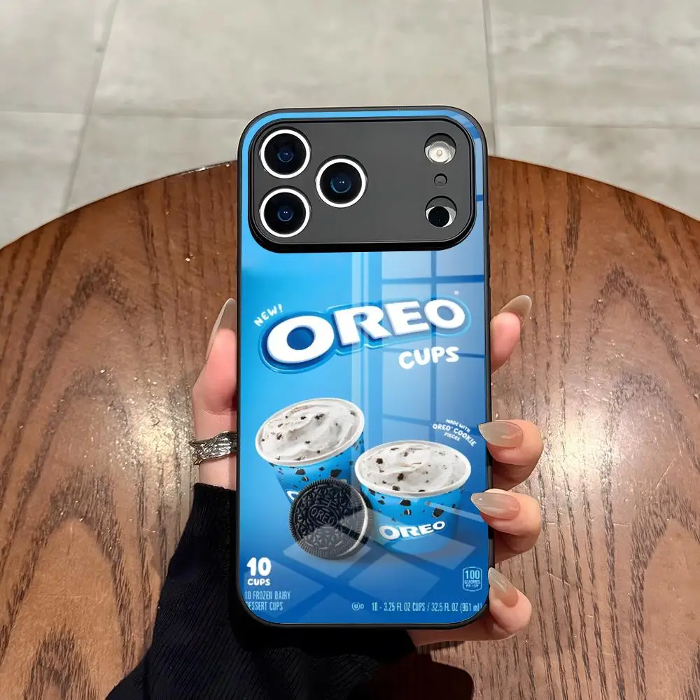 Фото Чехол для телефона O-Oreo Milk Cookies для iPhone 17 Air 16 15 14 12 11 13 Pro Max Mini X Xr Xs Se Puls, стеклянный чехол №4