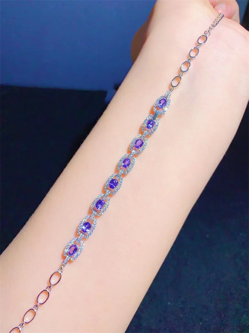 Браслет из натурального танзанита серебряный браслет 925 пробы для женщин