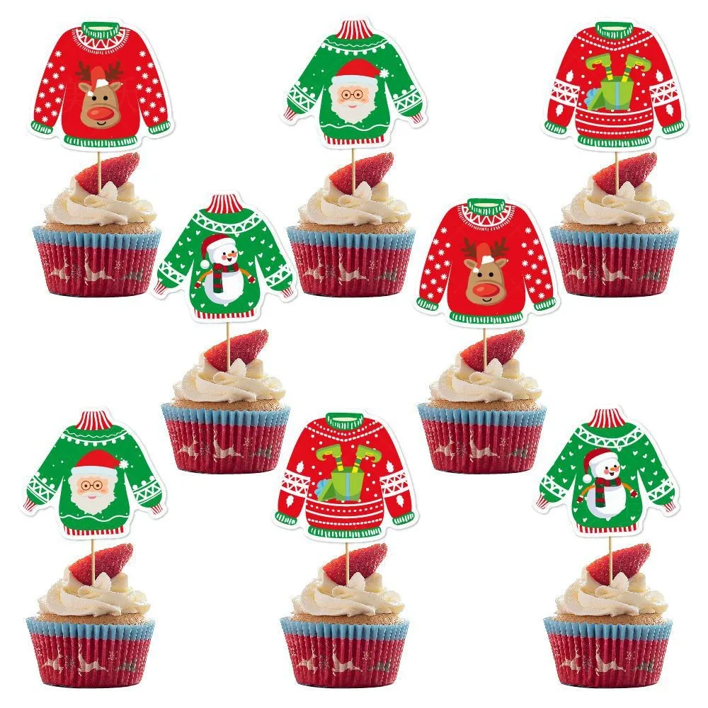 

Cake Topper Santa Claus Sweater Snowman Merry Christmas Birthday Kids Party Cupcake Toppers Baby Shower Baking Dessert Decor New
