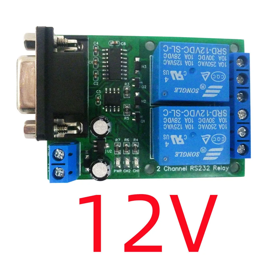 

N228D02 RS232 Relay Module 2 Channel DC 12V 24V 67MA PC UART Relay DB9 Serial Switch for PLC Camera Industrial Control System