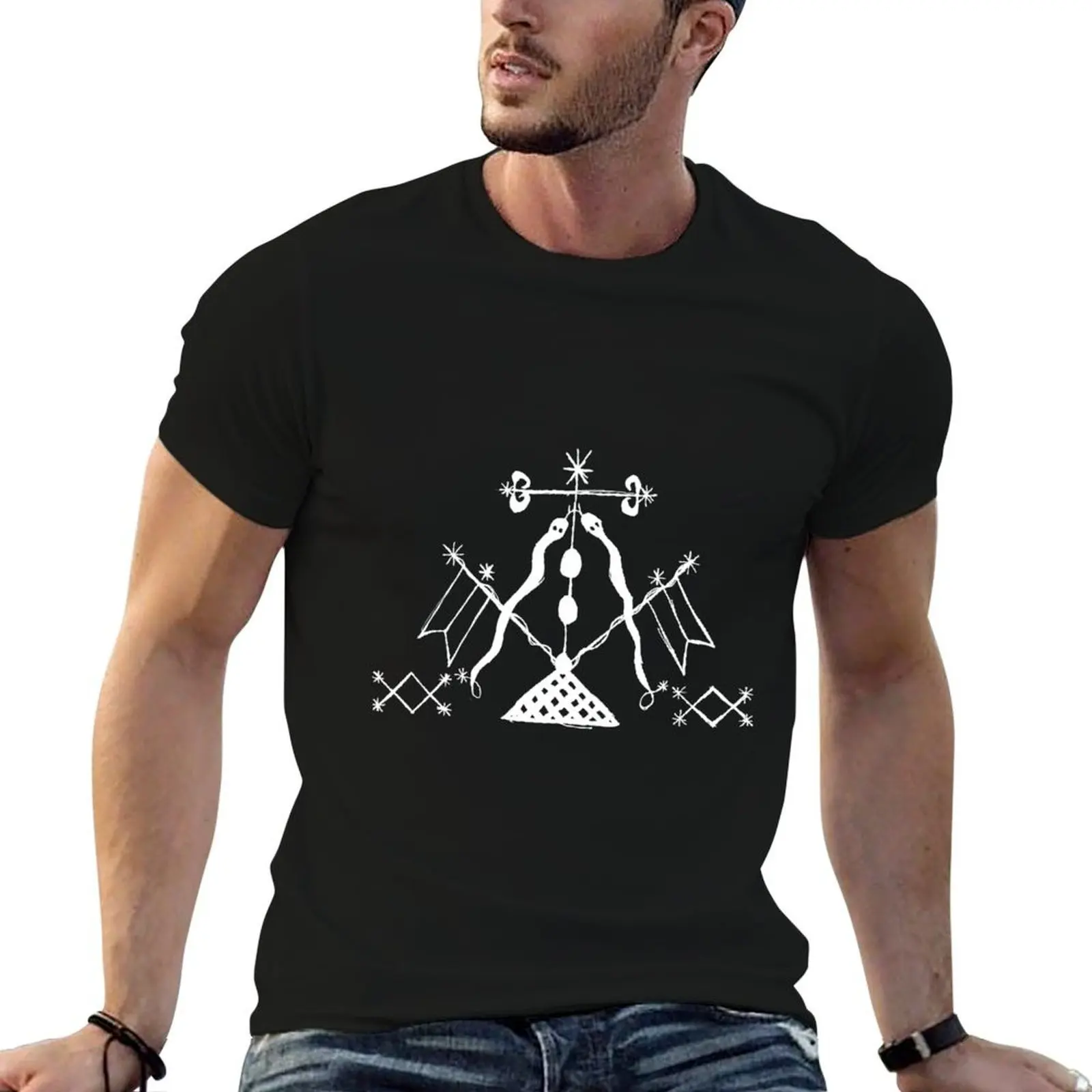 Фото Футболка Damballah Wedo Voodoo Veve, черная хлопковая футболка, простая мужская упаковка, футболки, дизайнерская мужская футболка, дизайнерская футболка №1