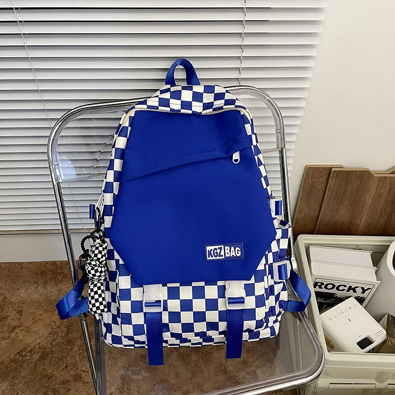 

Women Nylon Backpack Candy Color Waterproof School Bags for Teenagers Girls Checkerboard Plaid Backpacks Female Rucksack Mochila