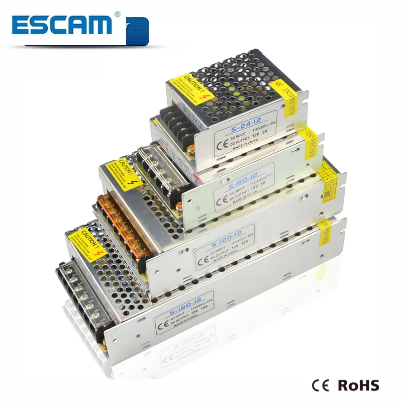 

ESCAM 1A 2A 3A 5A 8A 10A 12A 15A 20A 30A 40A 110-265V to 12V switch power supply adapter for CCTV CAMERA