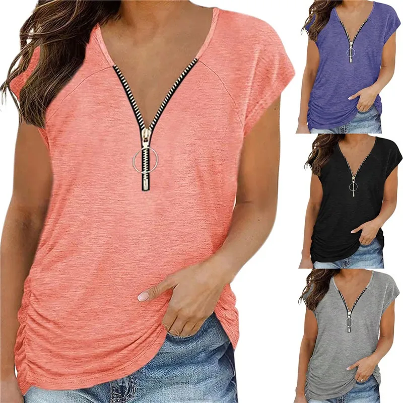 

Футболка женская повседневная с коротким рукавом и вырезом