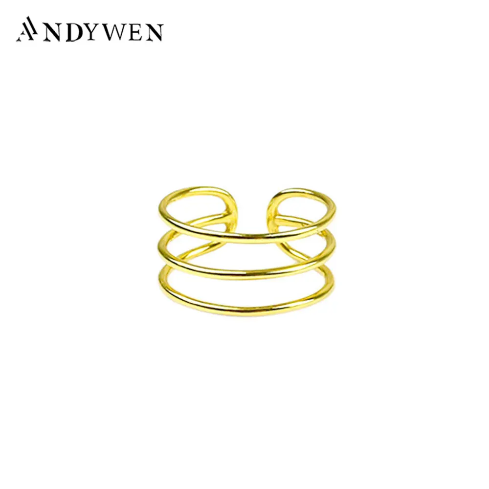 

Andywen 2020 925 Sterling Silver Gold Slim Circle Resizable Rings Women Fashion Fine Jewelry Triple Thick Rings Women Jewels
