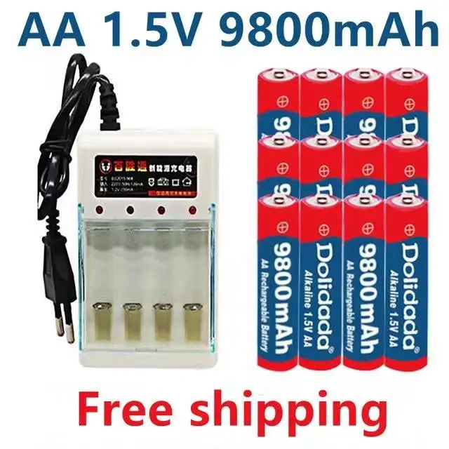 

Free shipping - AA battery 100% high-capacity 9800 mah rechargeable battery AA 1.5V+1pcs 4-cell battery charger