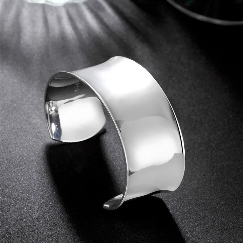 

Large Wide Cuff Bangle for Women Men Silver Plated Open Bracelet Wedding Jewelry Acceossories Birthday Party Gifts