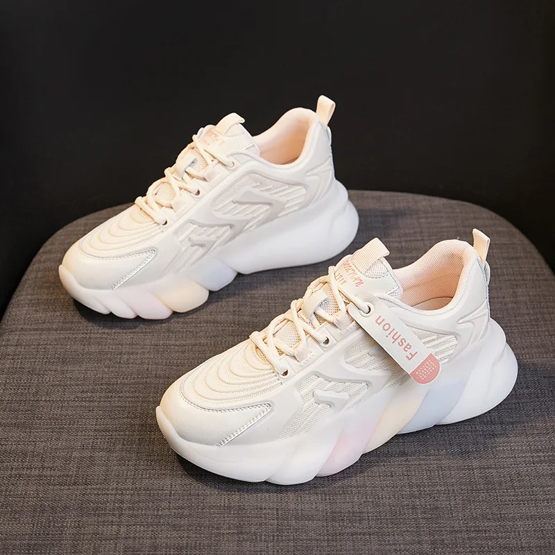 Inner Heightened Dad's Shoes Women's 2023 New Spring and Autumn Breathable Thick Sole Mesh Face Summer Small White Women's Shoes