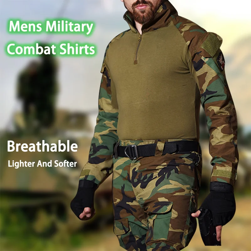 Men Tactical Camouflage Shirt Military Multicam US Army Combat Long Sleeve Camo Hiking Fish Militar Uniform Airsoft Bodybuilding