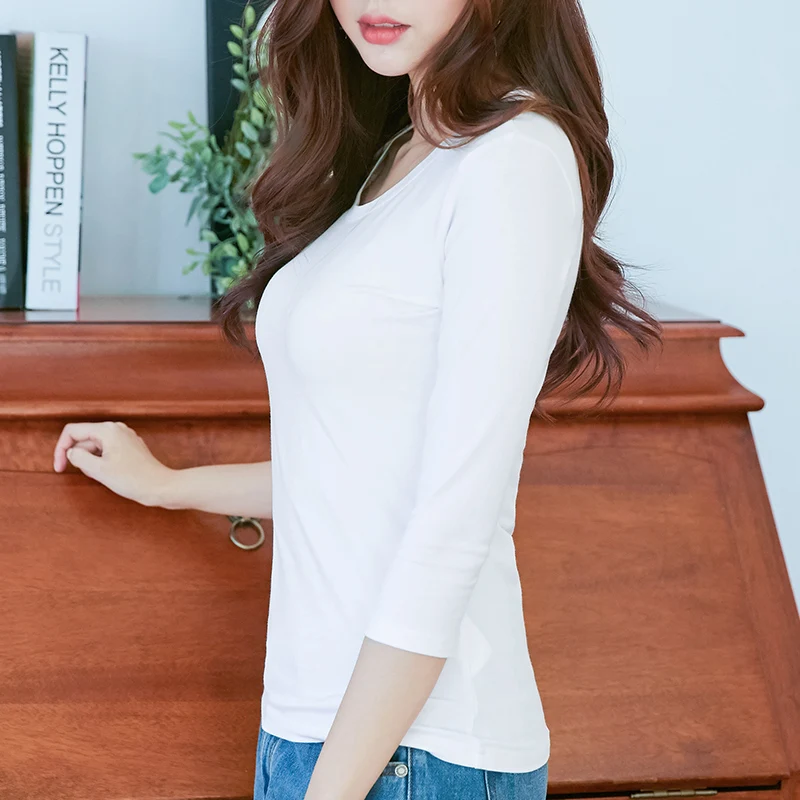 Футболка женская с рукавом 3/4 96% хлопок и 4% спандекс сезон весна-лето