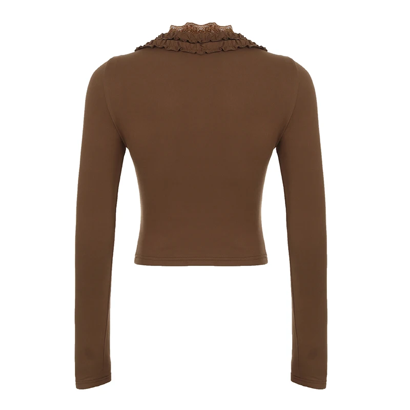 IAMHOTTY кружевной лоскутный укороченный топ с v-образным вырезом и оборками женская