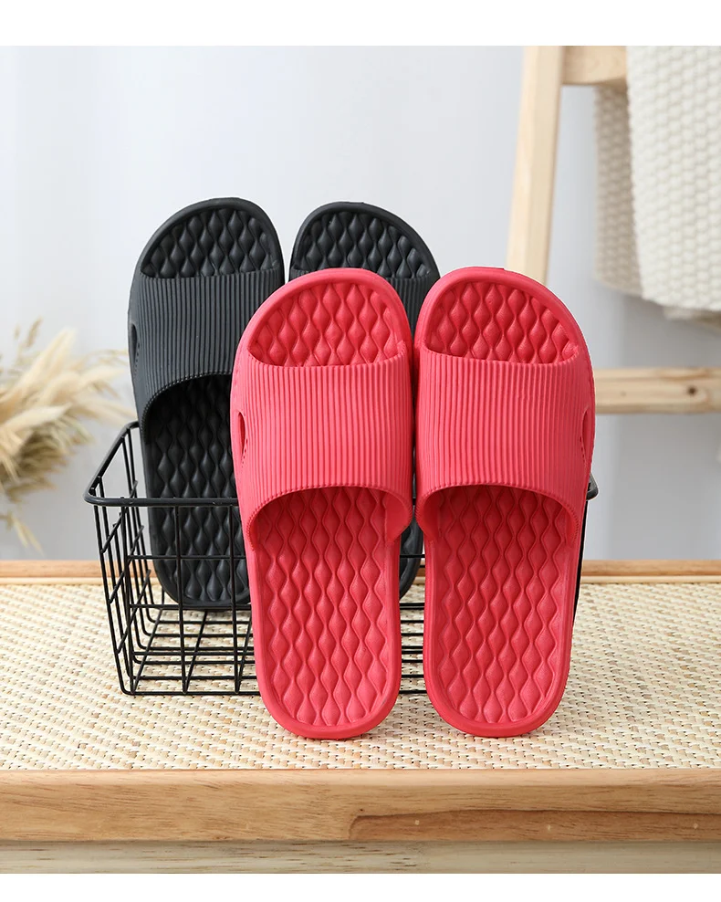

T37Fashion Solid Concise Summer Home Slippers Women Flat Lightweight Indoor Bathroom Slippers Men Couples Slides