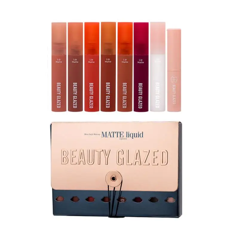

8Pcs Matte Liquid Lip Gloss Set Long-lasting Matte Lip Gloss Long-lasting Lip Makeup Kit Non-Stick Cup Natural Moisturizing Lip