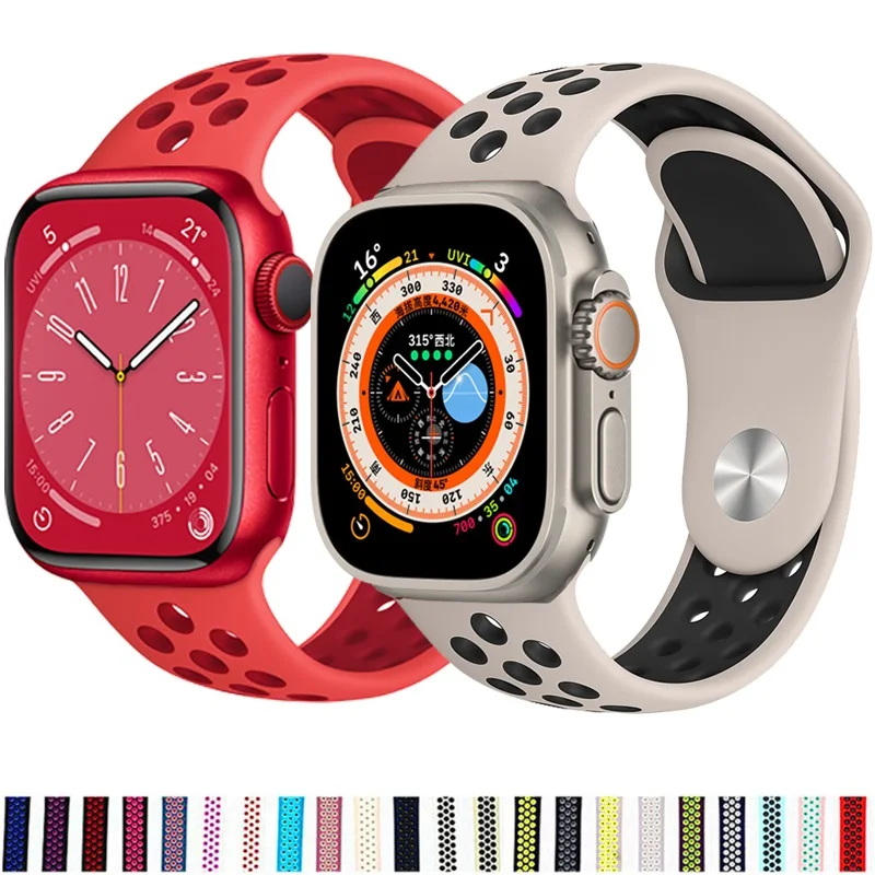 Silicone Bracelet For Apple Watch band 45mm 40mm 44mm 41mm 42mm 38mm correa sport band iWatch series 3 6 SE 7 8 ultra 49mm strap