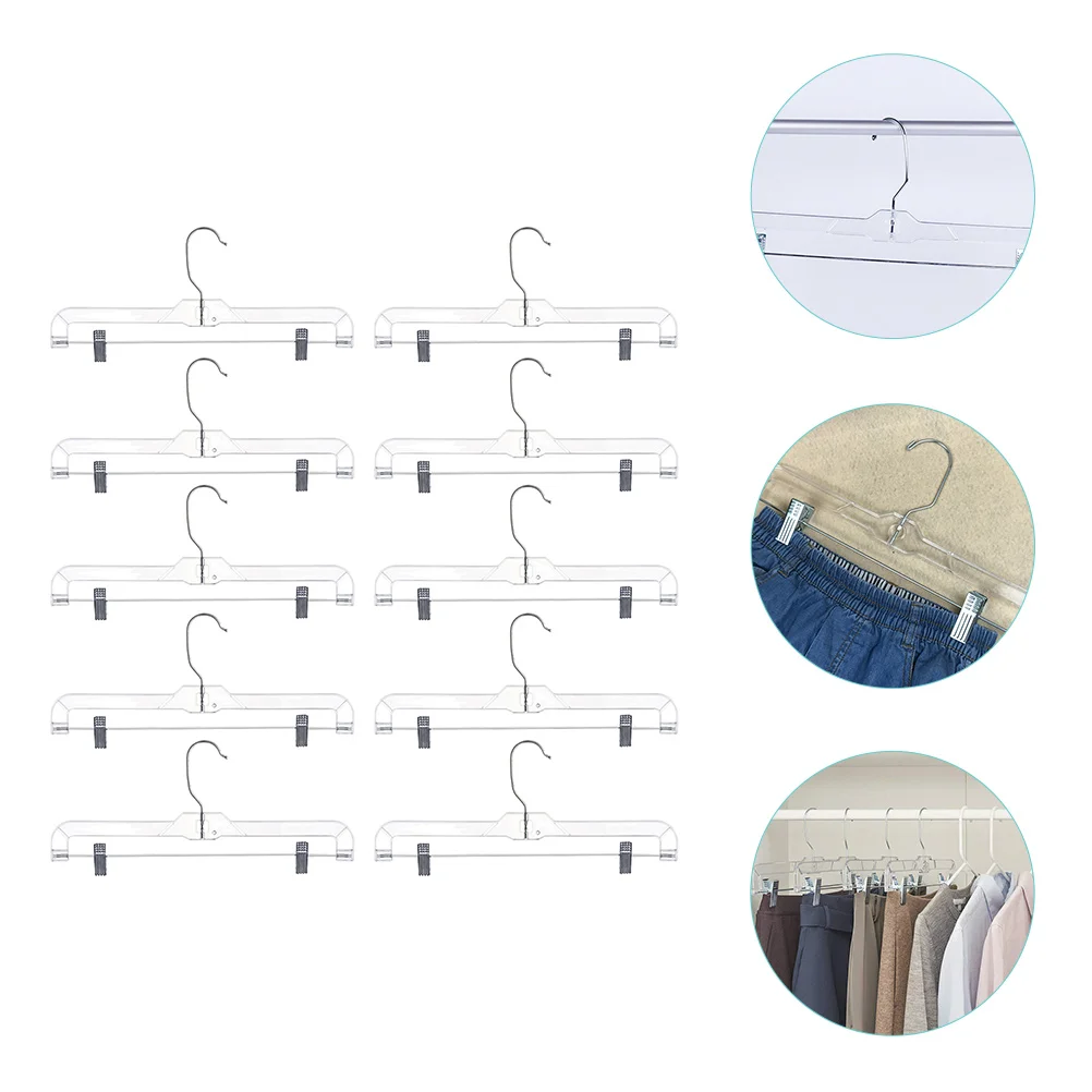 

10pcs Pants Hanger Multipurpose Transparent Display Skirt Hanger With Clip Clothes Hanger Jeans Hanger