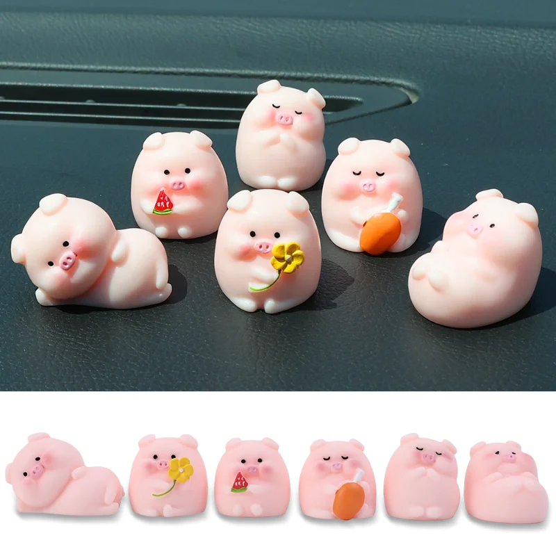 

Cute Piggy Auto Interior Ornaments Resin Pink Pig Cartoon Toy Decoration Car Dashboard Office Garden Collection Kid Gift Decor