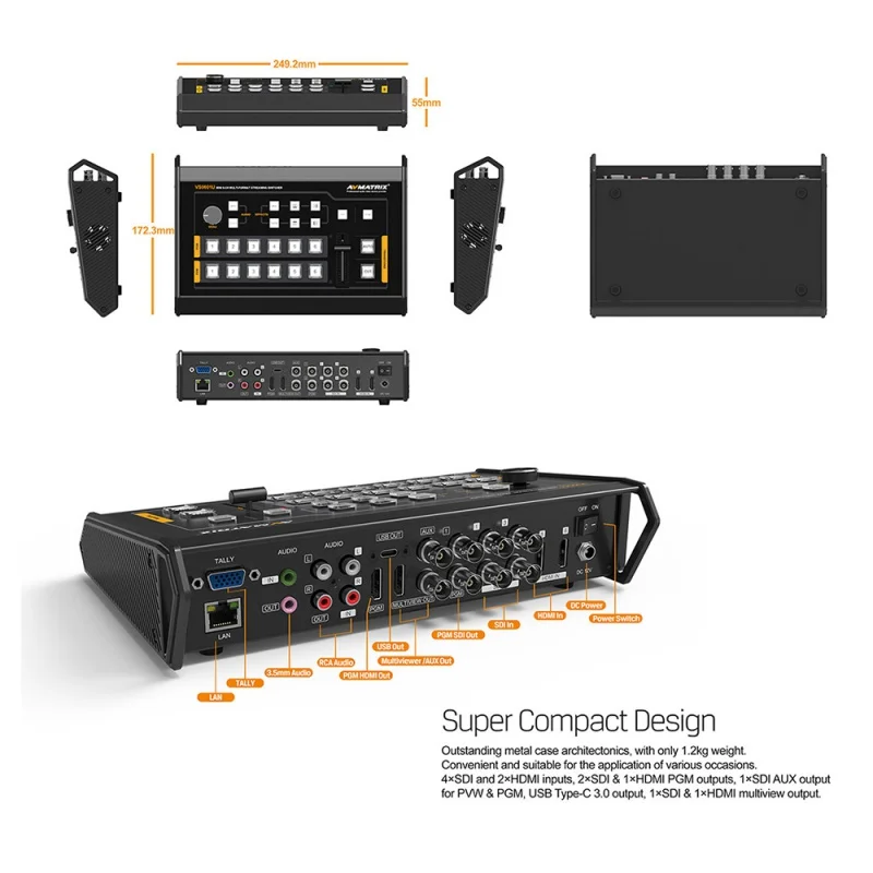 AVMATRIX VS0601U Мини 6-канальный 4×SDI и 2×HDMI входа Многоформатный потоковый коммутатор с