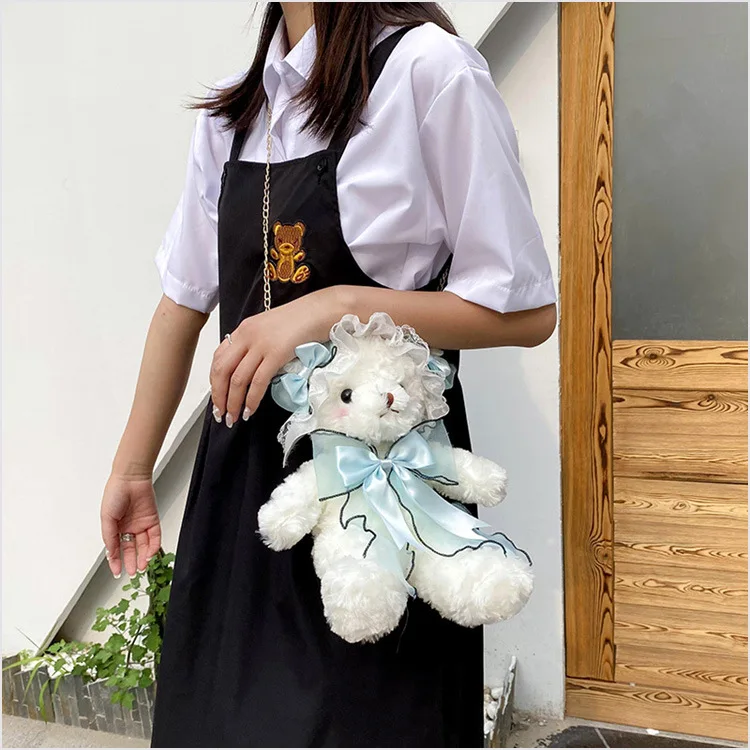 

Japanese Style Plush Backpack Muticolor Lolita Bear Stuffed Animal Toy Inclined Shoulder Bag Doll for Girls Youth Birthday Gifts