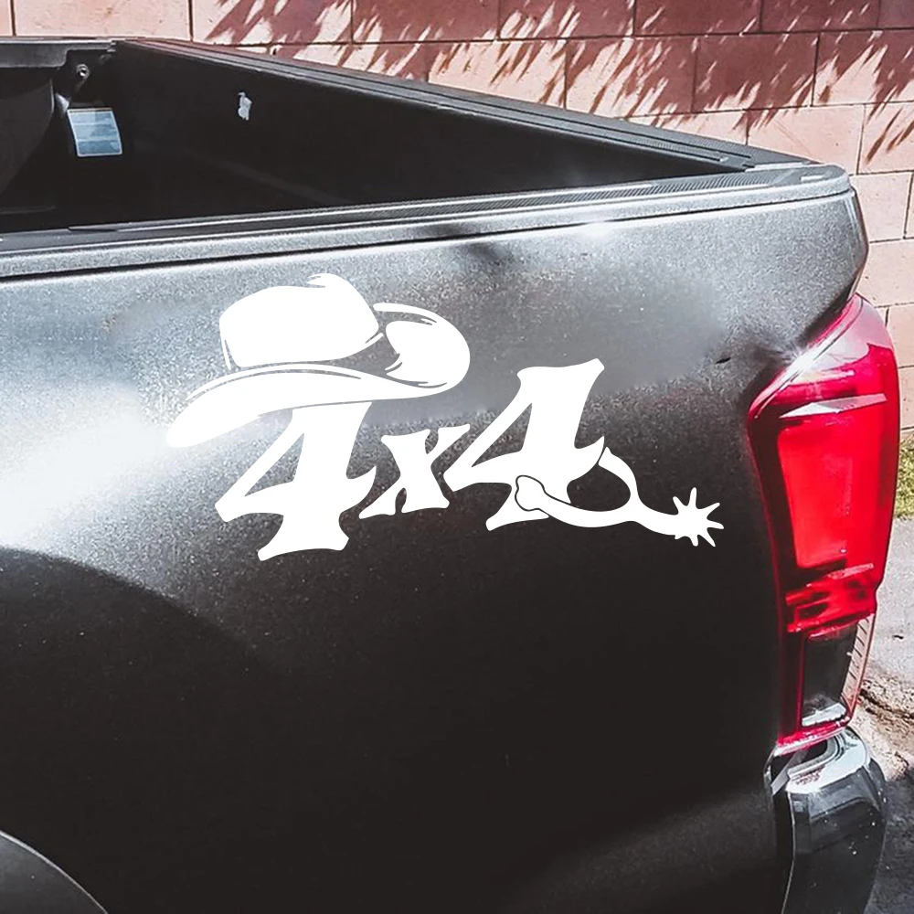 2 шт. 4 × 4 ковбойская шляпа и шпора, автомобильная наклейка, наклейка для внедорожника, пикапа, читающей кровать, задняя дверь, автомобильный Автомобиль, виниловый Декор