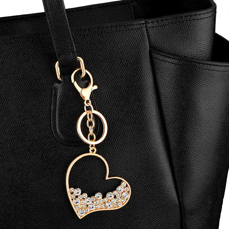 

Rhinestone Hollow Heart Key Ring Gold Silver Metal Key Chains Friendship Gifts For Women Handbag Accessorie Hanging Jewelry