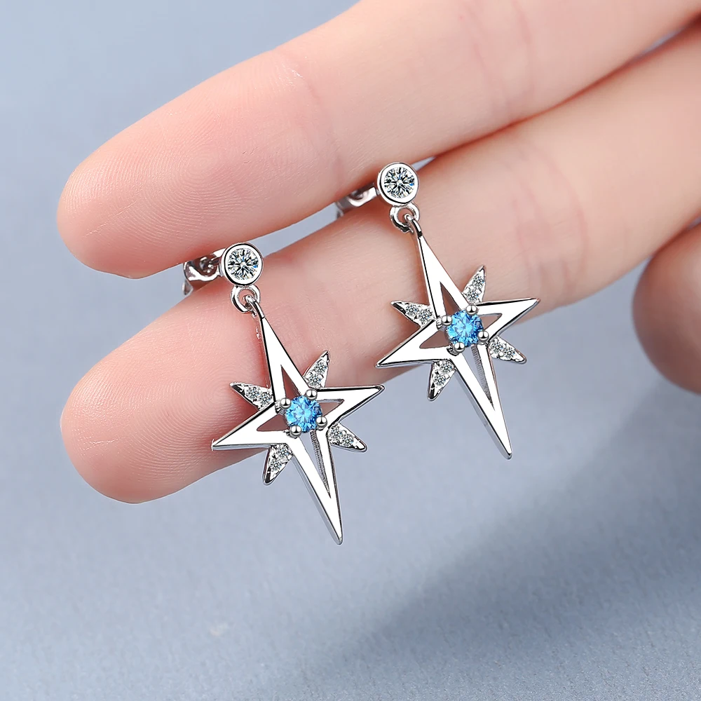 

Wholesale S925 Sterling Silver Women Fashion Jewelry High Quality Crystal Zircon Mid-length Tassel Simple Awning Star Earrings