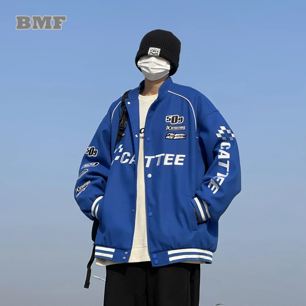 

2022 Spring American Streetwear Hip Hop Embroidery Korean Couples Jacket Retro Stand Collar Baseball Unisex Harajuku Coat