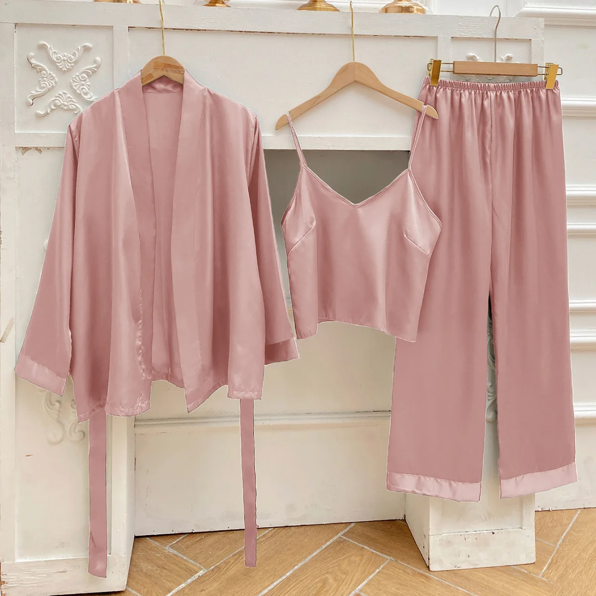

Bathrobesslingpants Kimono Home Lounge Summer With Belt Wear Pajamas Suit Clothes Nig Satin Robe V-neck Sexy Gown