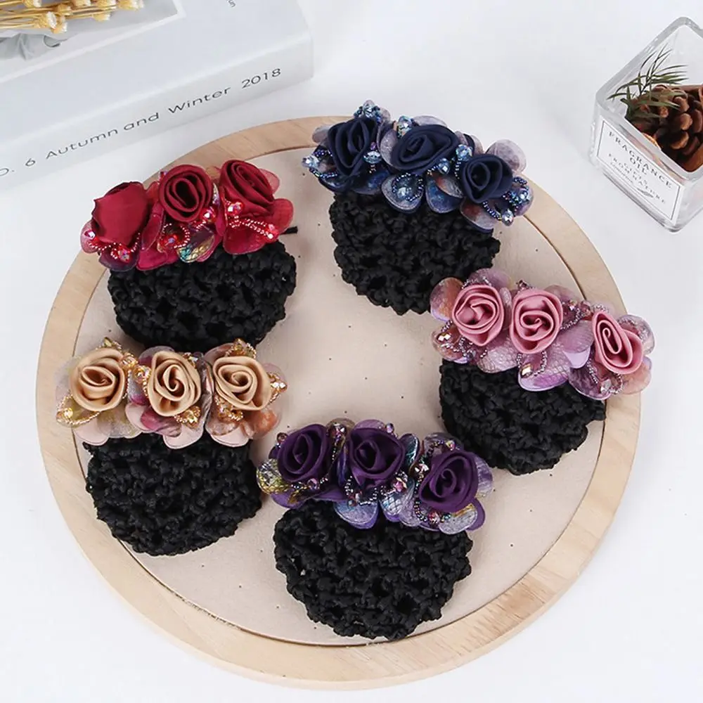 

Barrettes Spring Clip Beaded Crochet Hair Clip Mesh Floral Crystal Hairnet Cover Flower Bun Snood Zircon Women Bun Net