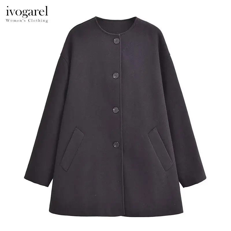 

Женское шерстяное пальто свободного покроя Ivogarel, короткое пальто с круглым вырезом и длинными рукавами, верхняя одежда большого размера для осени и зимы