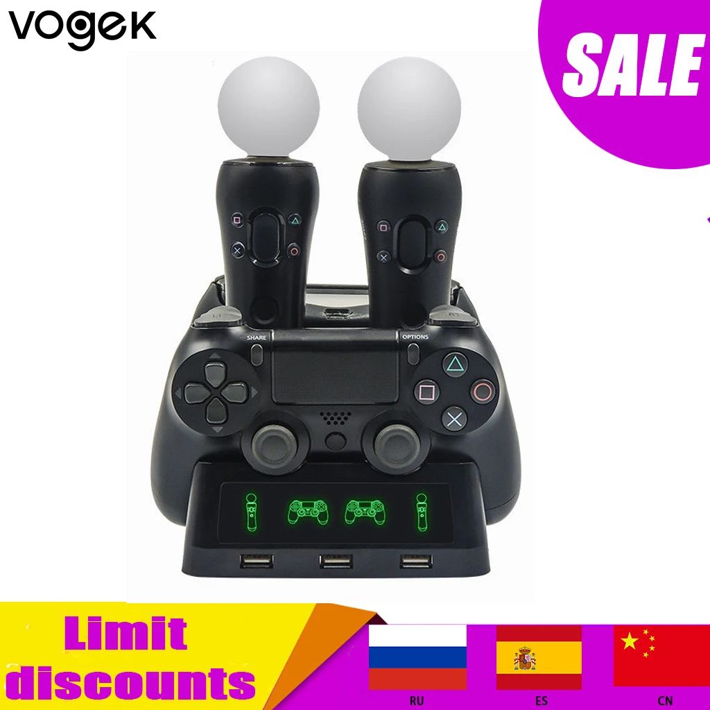 

Док-станция для зарядки геймпадов, 4 в 1, для геймпадов PlayStation 4, PS MOVE