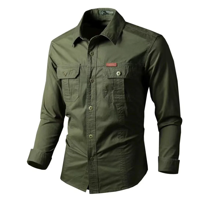 

British style 100% cotton spring and autumn overalls shirt solid color casual long sleeve youth outdoor casual plus size shirt