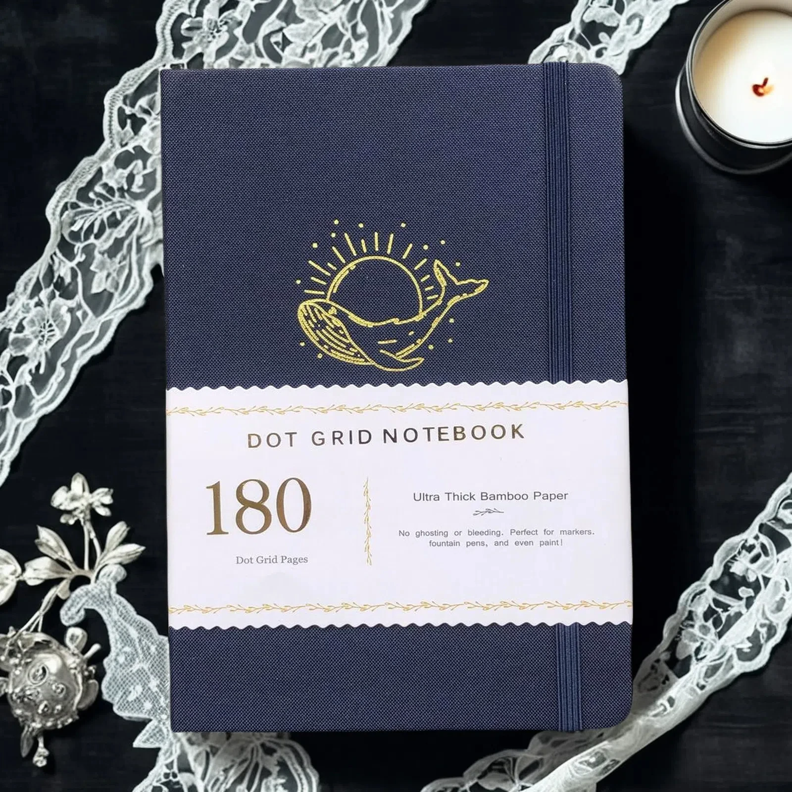 

Блокнот buke notebook А5, темно-синий, тканевая обложка, точечная сетка