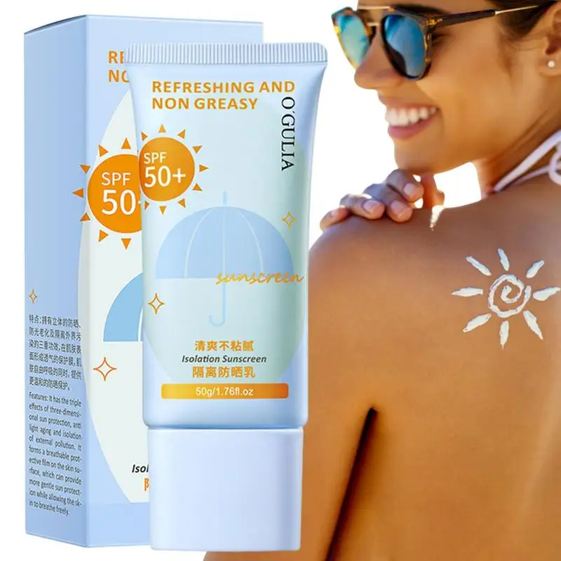 

50ml SPF 50+ Sunscreen Cream Water Resistant And Long Lasting Sun Protection Cream Oil Free Sunblock Lotion For Face And Body