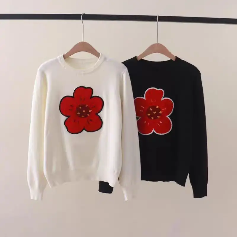 Осень/зима женский свитер Kenzos с цветочной вышивкой Begonia облегающий пуловер