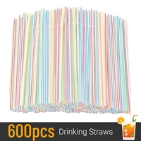 600 pcs disposable plastic drinking straws multi colored striped elbow party supplies pailles jetables wegwerp rietjes straws