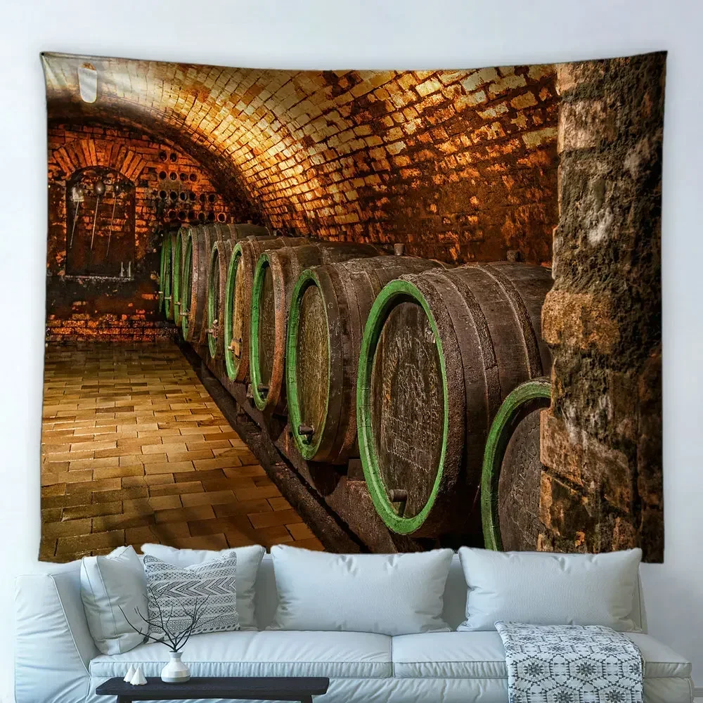 Винтажный гобелен для винного погреба старая дубовая бочка деревенский