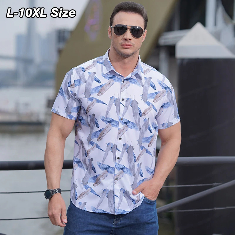 

Plus Size Men's Summer Short Sleeve Floral Shirt Fashion Loose Print Vacation Beach Casual Elasticity Shirts Clothing 9XL 10XL