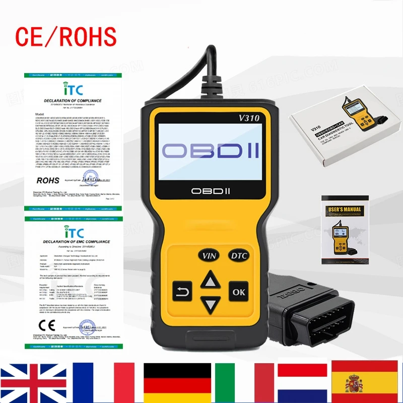 

Новый OBD2 считыватель карт V310 автомобильный диагностический инструмент Многоязычный инструмент все диагностические автомобильные инструменты