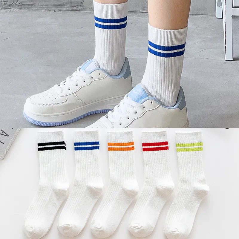 

White Woman Socks Japan Style Striped Girls Students Crew Socks High Quality Cotton Knitting Breathable Skateboard Sports Socks