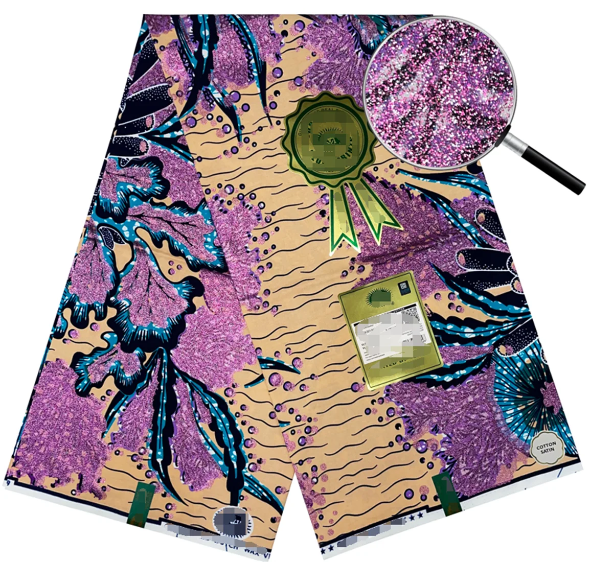 2024 африканская ткань Grand Glam с блестками Supe-V золотистая восковая мягкая Анкара