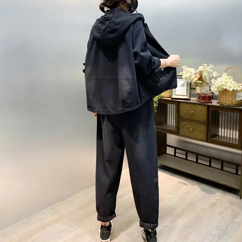 2024 Осенние костюмы с капюшоном из джинсовой ткани джинсовая куртка Модный