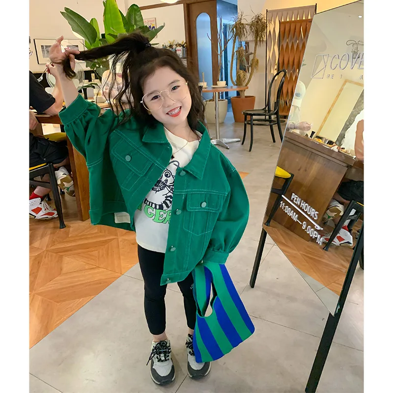 

Джинсовая куртка для мальчиков и девочек, с отложным воротником и карманами