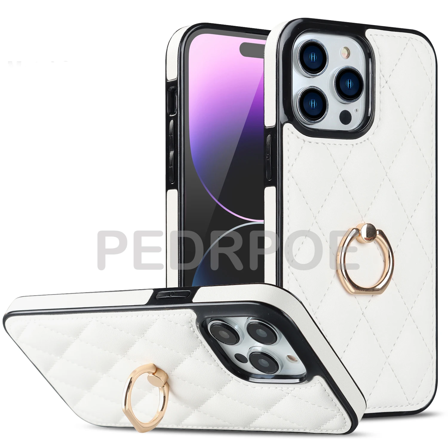 

Luxury Leather Case Protect Cover For iPhone 14 Promax 13Pro 12 Mini 11 Pro Max X XR XS Max 7 8 6s Plus SE 2020 Metal Hand Ring